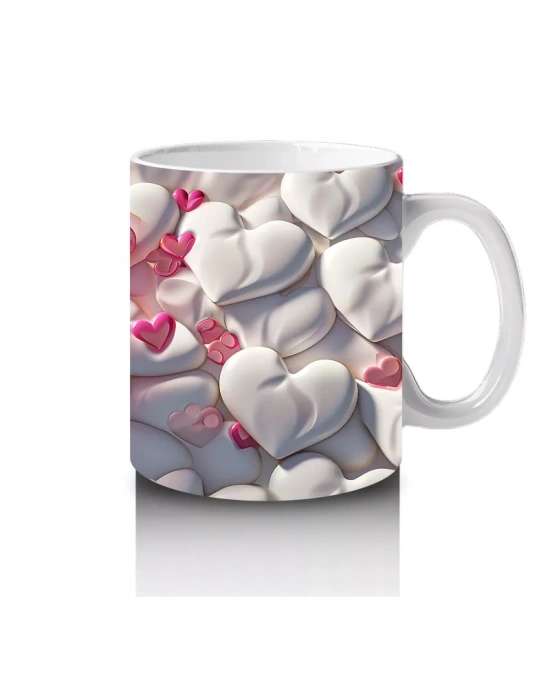 Beyaz Çiçekler Arasında Pembe Kelebek – Baskılı Kahve Kupası