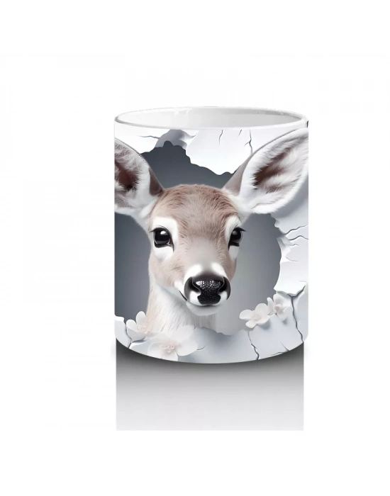 Beyaz Çiçekler Arasında Sevimli Ceylan – Baskılı Kahve Kupası