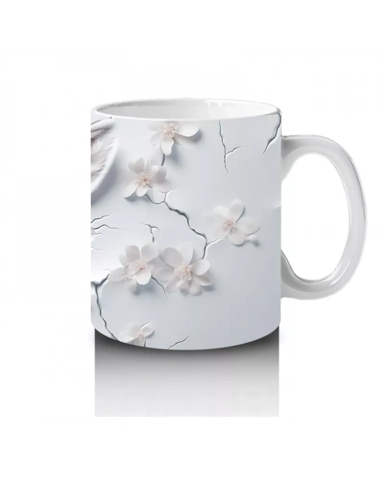 Beyaz Çiçekler Arasında Sevimli Ceylan – Baskılı Kahve Kupası