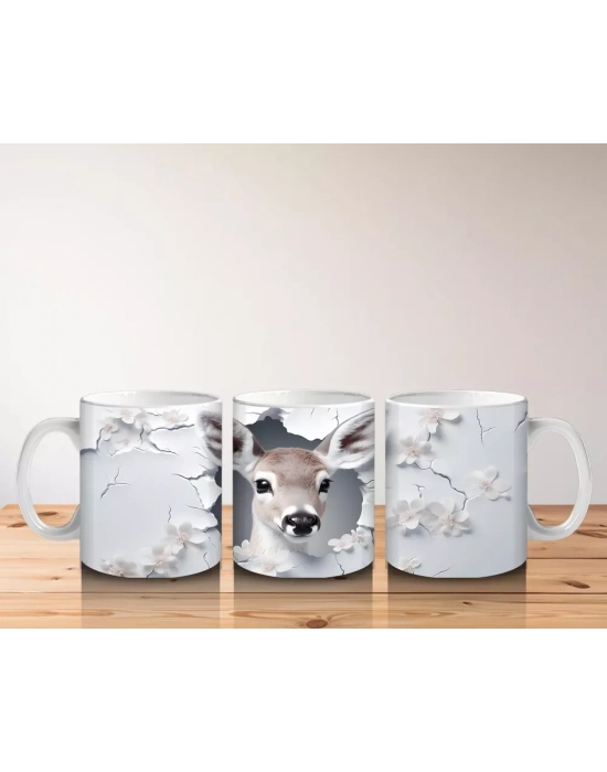 Beyaz Çiçekler Arasında Sevimli Ceylan – Baskılı Kahve Kupası