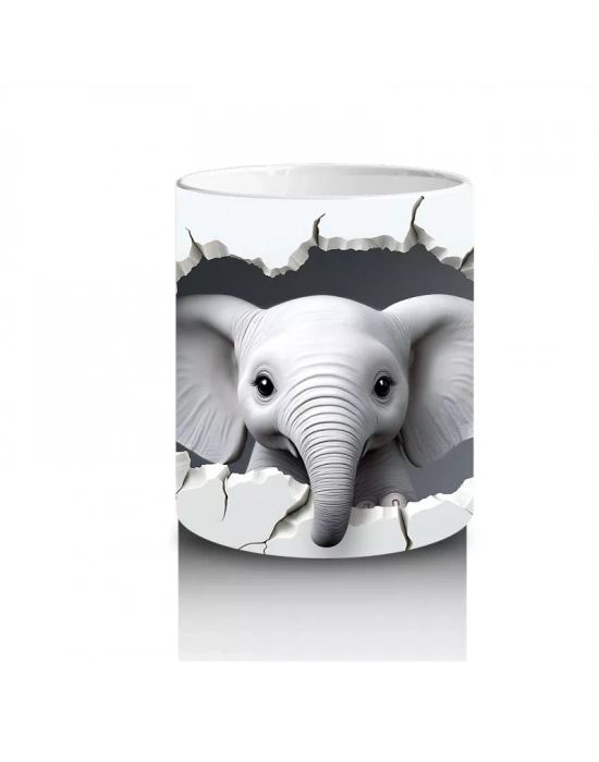 Beyaz Çiçekler Arasında Sevimli Fil – Baskılı Kupa