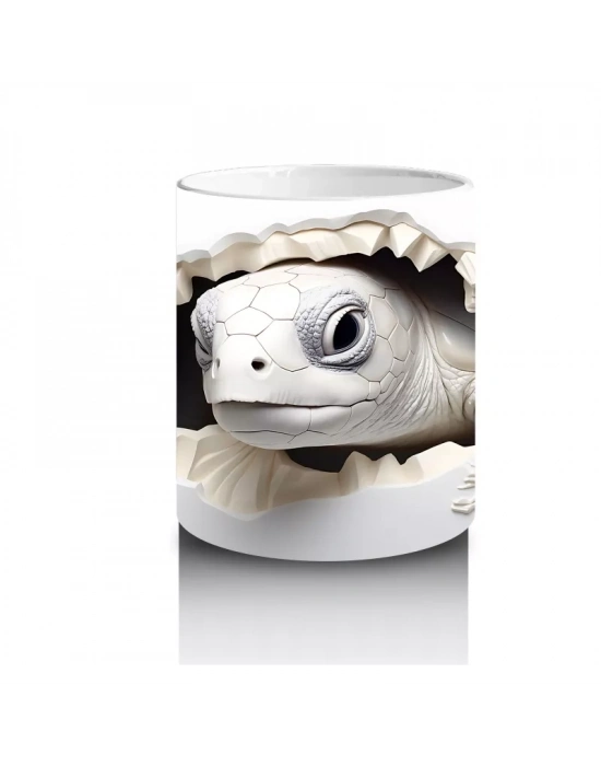 Beyaz Çiçekler Arasında Sevimli Kaplumbağa - Baskılı Kahve Kupası