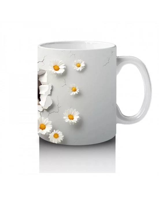 Beyaz Çiçekler Arasında Sevimli Kirpi – Baskılı Kahve Kupası