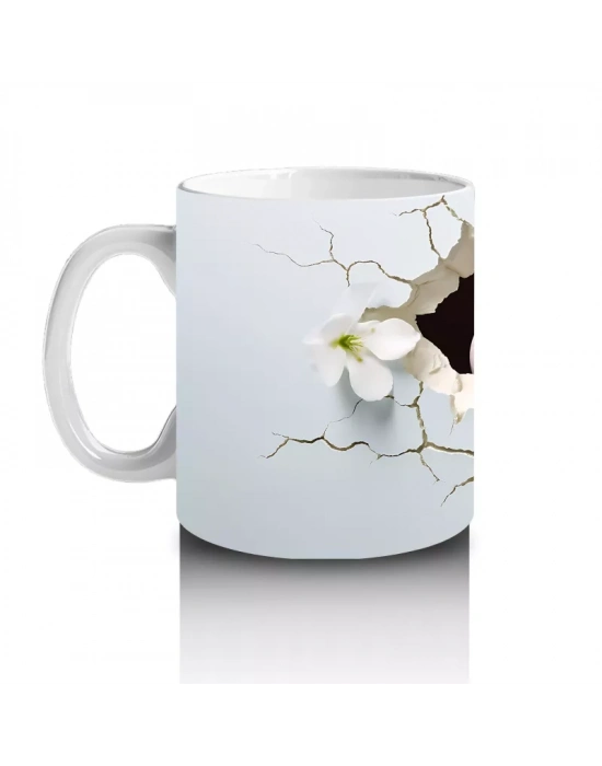 Beyaz Çiçekler Arasında Sevimli Su Aygırı – Baskılı Kahve Kupası