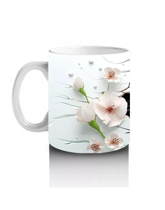 Beyaz Çiçekler Arasında Sevimli Su Samuru – Baskılı Kahve Kupası