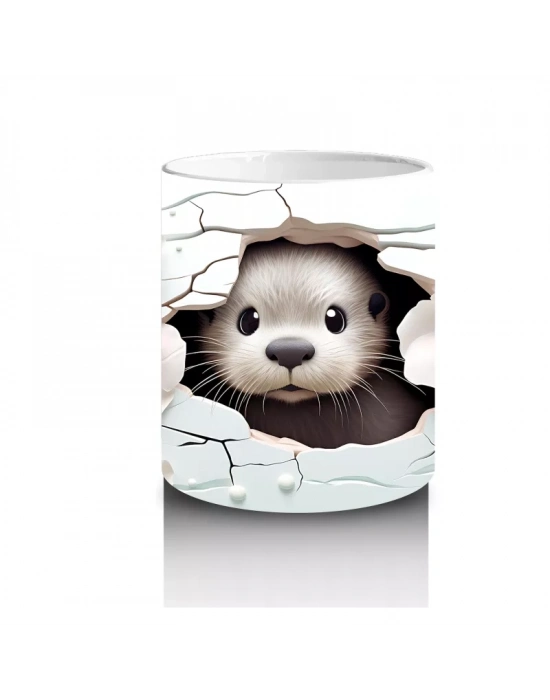 Beyaz Çiçekler Arasında Sevimli Su Samuru – Baskılı Kahve Kupası