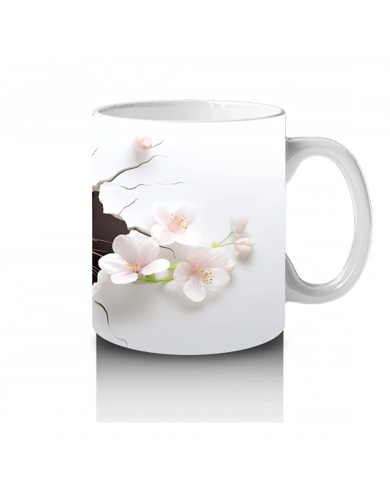 Beyaz Çiçekler Arasında Sevimli Su Samuru - Baskılı Kahve Kupası