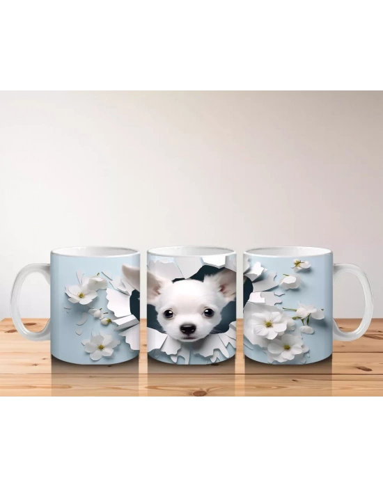 Beyaz Çiçekler Arasında Şirin Chihuahua – Baskılı Kahve Kupası