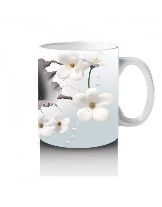 Beyaz Çiçekler Arasında Su Samuru – Baskılı Kahve Kupası