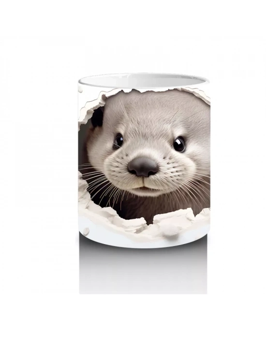 Beyaz Çiçekler Arasında Tatlı Su Samuru – Baskılı Kahve Kupası