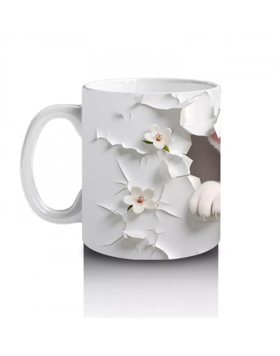 Beyaz Çiçekler Arasında Yavru Köpek – Baskılı Kahve Kupası