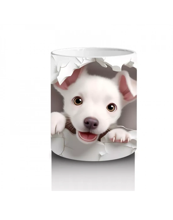 Beyaz Çiçekler Arasında Yavru Köpek – Baskılı Kahve Kupası