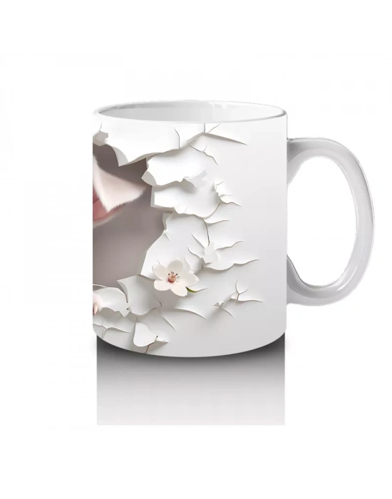 Beyaz Çiçekler Arasında Yavru Köpek – Baskılı Kahve Kupası