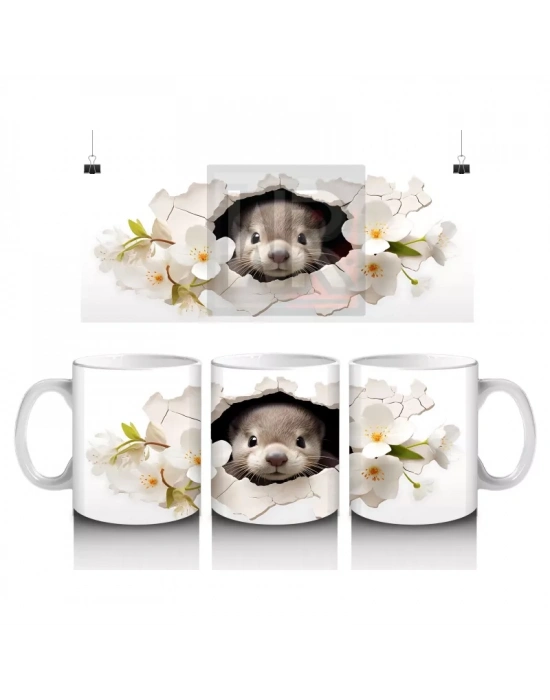 Beyaz Çiçekler İçinde Tatlı Fok Yavrusu – Baskılı Kahve Kupası