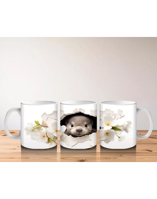 Beyaz Çiçekler İçinde Tatlı Fok Yavrusu – Baskılı Kahve Kupası