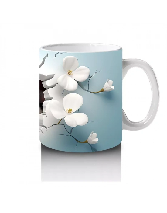 Beyaz Çiçekler Önünde Gülümseyen Su Samuru – Baskılı Kahve Kupası