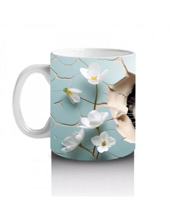 Beyaz Çiçekler Önünde Şirin Su Samuru – Baskılı Kahve Kupası