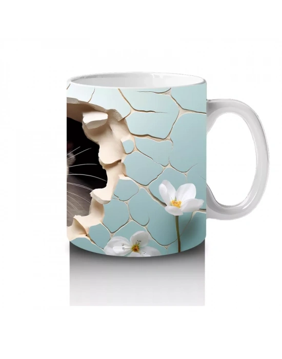 Beyaz Çiçekler Önünde Şirin Su Samuru – Baskılı Kahve Kupası