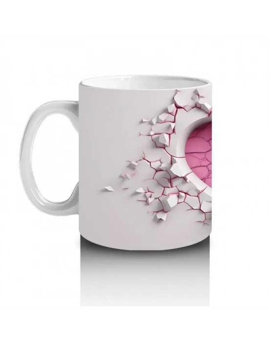 Beyaz Çiçekler Üzerinde Kalp Sembolü – Baskılı Kahve Kupası