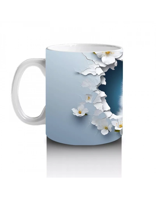 Beyaz Çiçeklerle Çevrili Sevimli Baykuş – Baskılı Kahve Kupası