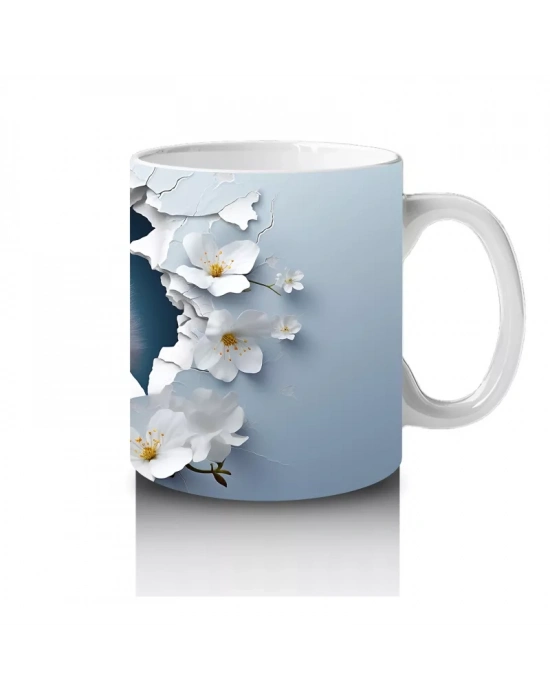 Beyaz Çiçeklerle Çevrili Sevimli Baykuş – Baskılı Kahve Kupası