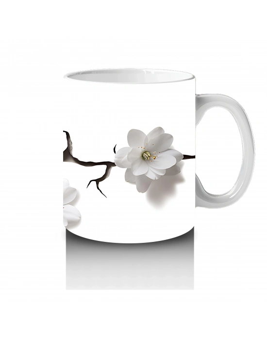 Beyaz Çiçeklerle Kaplı Siyah Kedi – Baskılı Kahve Kupası