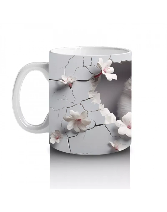 Beyaz Çiçeklerle Süslenmiş Baykuş – Baskılı Kahve Kupası