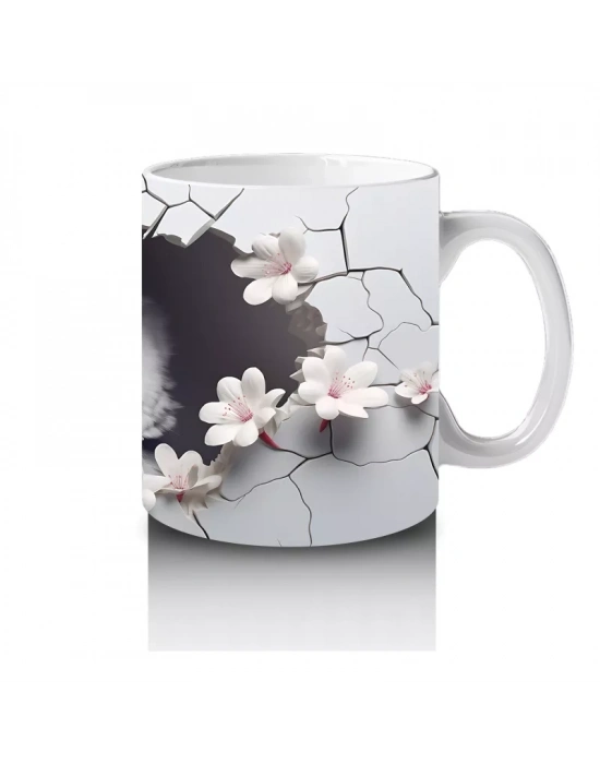 Beyaz Çiçeklerle Süslenmiş Baykuş – Baskılı Kahve Kupası