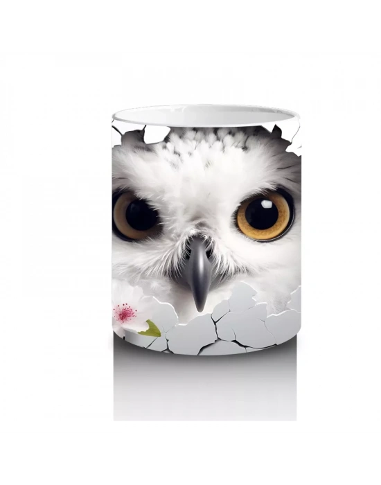 Beyaz Çiçeklerle Süslenmiş Bilge Baykuş – Baskılı Kahve Kupası