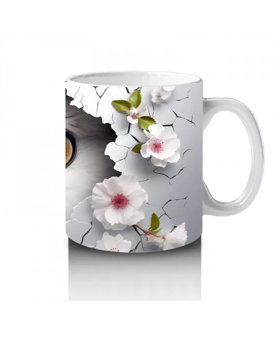 Beyaz Çiçeklerle Süslenmiş Bilge Baykuş – Baskılı Kahve Kupası