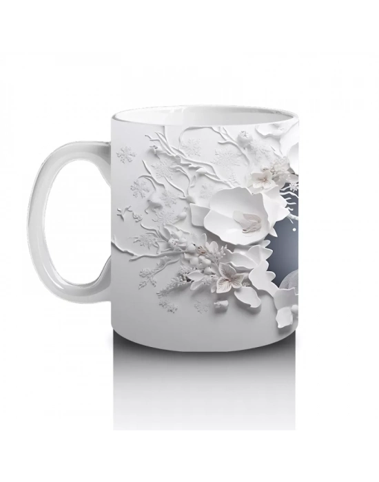 Beyaz Çiçeklerle Süslenmiş Çatlak Zeminden Bakan Geyik - Baskılı kahve kupası