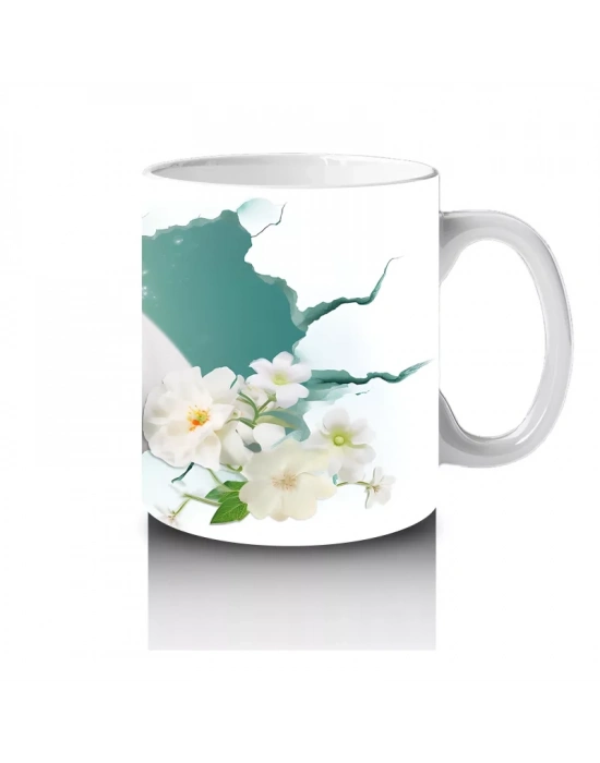 Beyaz Çiçeklerle Süslenmiş Sevimli Fok – Baskılı Kahve Kupası