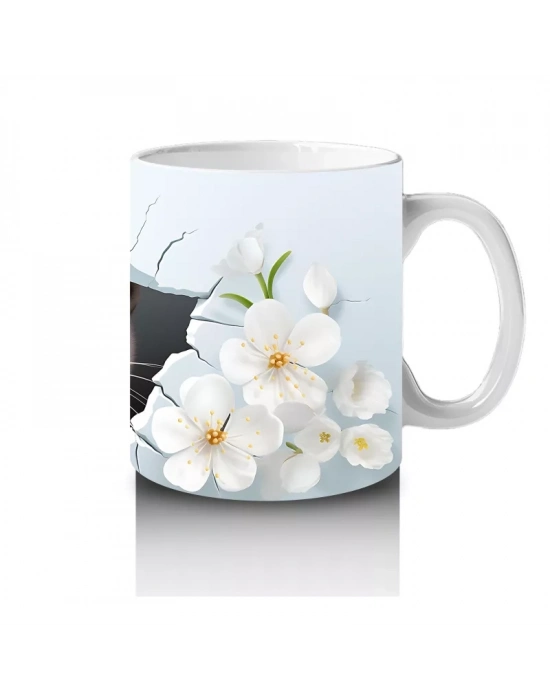 Beyaz Çiçeklerle Süslenmiş Sevimli Su Samuru – Baskılı Kahve Kupası