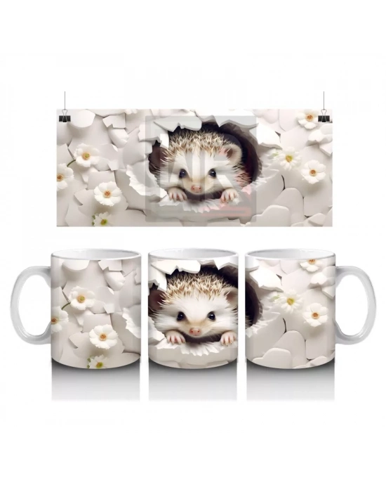 Beyaz Çiçekli Arka Planda Sevimli Tilki – Baskılı Kahve Kupası