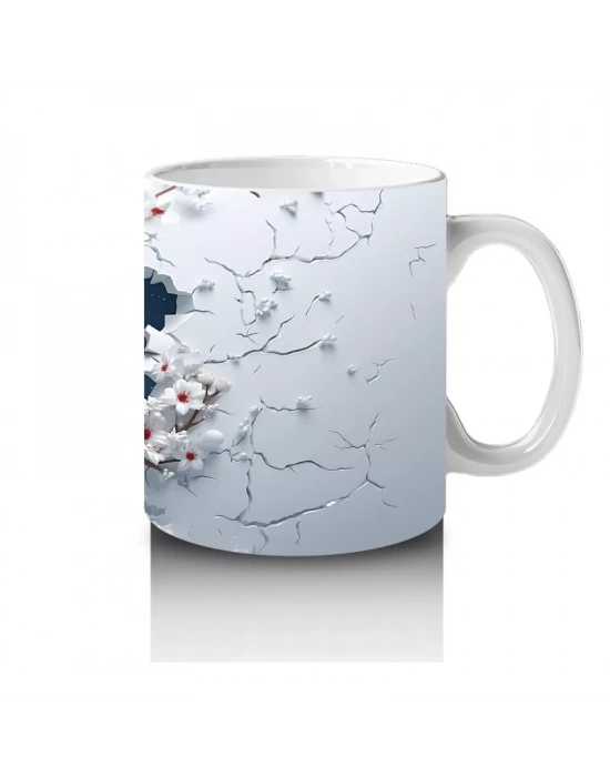 Beyaz Çiçekli Dallar Üzerinde Geyik – Baskılı Kahve Kupası