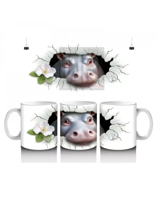 Beyaz Çiçekli Duvar Temalı Sevimli İnek - Baskılı Kahve Kupası