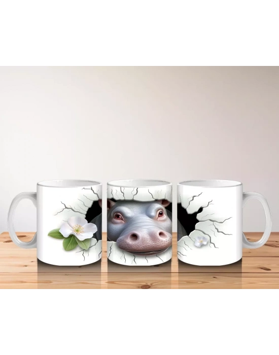 Beyaz Çiçekli Duvar Temalı Sevimli İnek - Baskılı Kahve Kupası