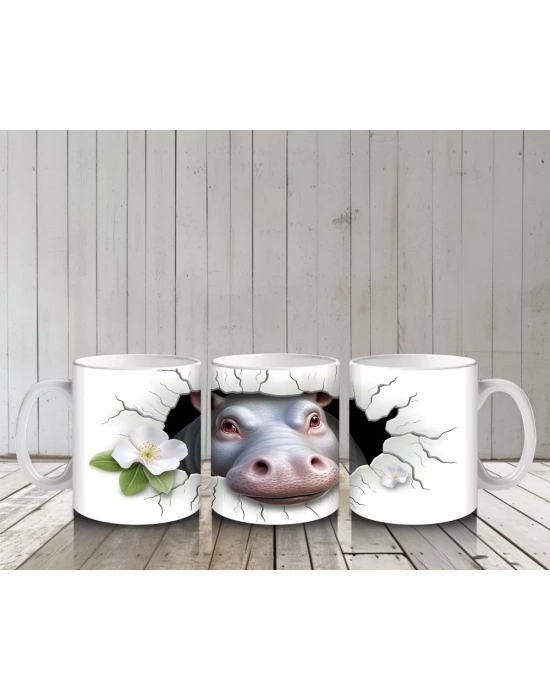 Beyaz Çiçekli Duvar Temalı Sevimli İnek - Baskılı Kahve Kupası