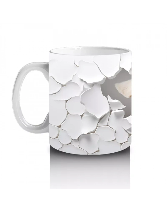 Beyaz Çiçekli Duvarı Delen Sevimli Köpek – Baskılı Kahve Kupası