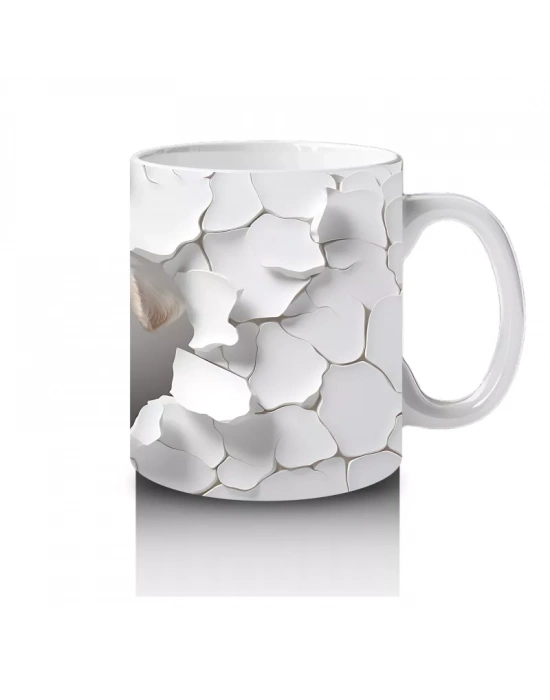 Beyaz Çiçekli Duvarı Delen Sevimli Köpek – Baskılı Kahve Kupası