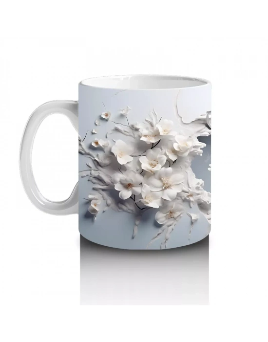 Beyaz Çiçekli Fon Üzerinde Geyik – Baskılı Kahve Kupası