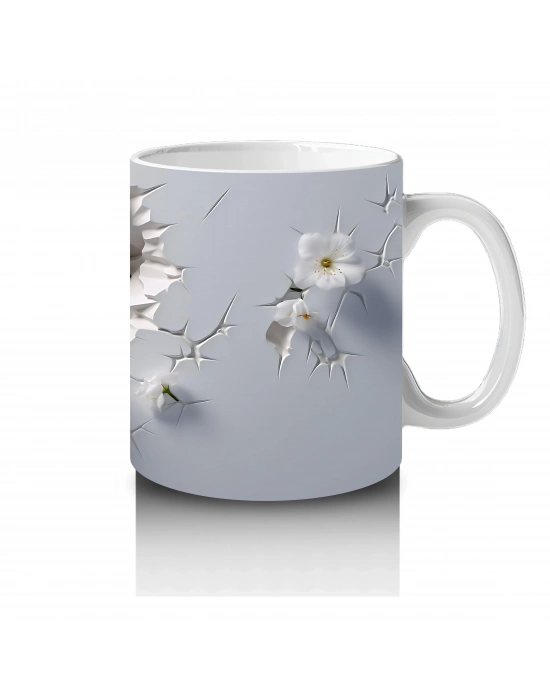 Beyaz Çiçekli Fon Üzerinde Sevimli Yavru – Baskılı Kahve Kupası