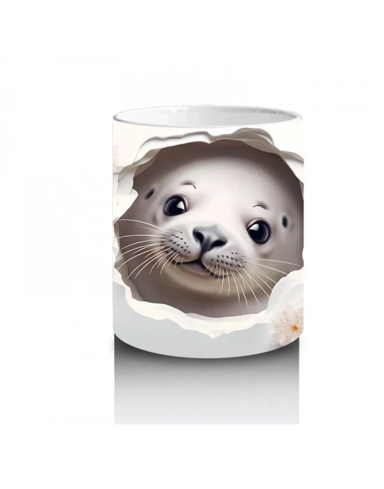 Beyaz Çiçekli Fon Üzerinde Şirin Su Samuru – Baskılı Kahve Kupası