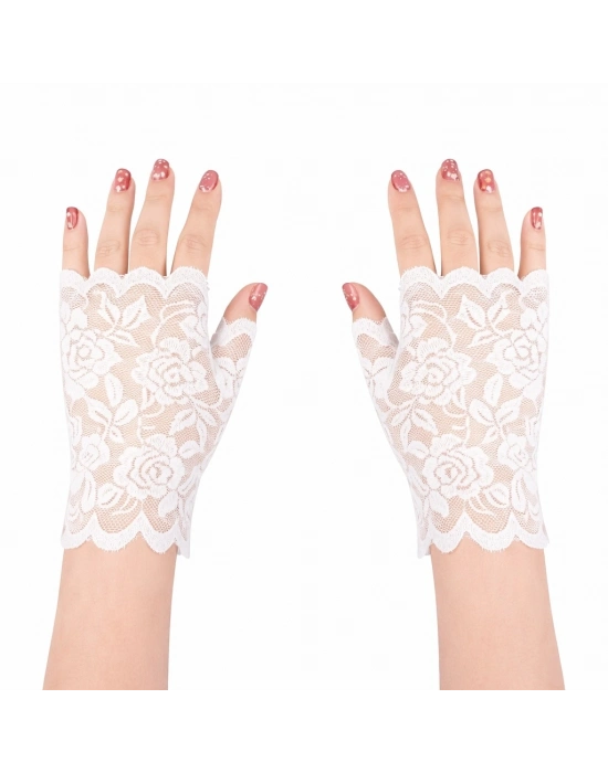 Beyaz Dantel Parmaksız Kısa Eldiven