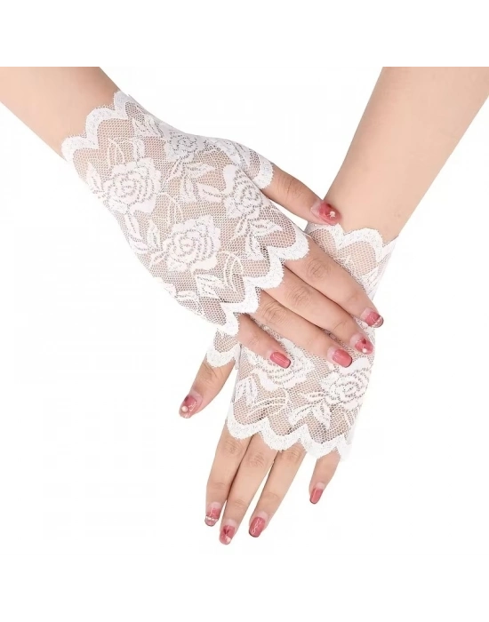 Beyaz Dantel Parmaksız Kısa Eldiven