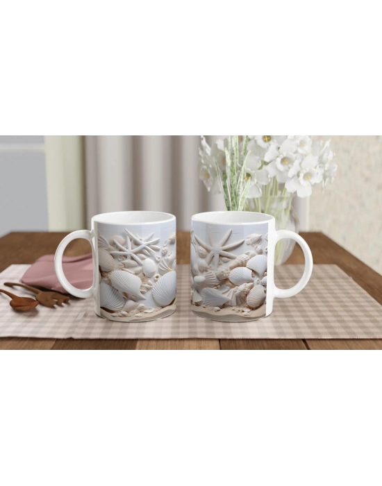 Beyaz Deniz Kabuğu Koleksiyonu Kupa Bardak