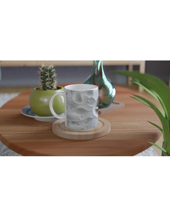 Beyaz Deniz Yıldızı ve Mercan Taneleri Su Altı Temalı Kupa Bardak