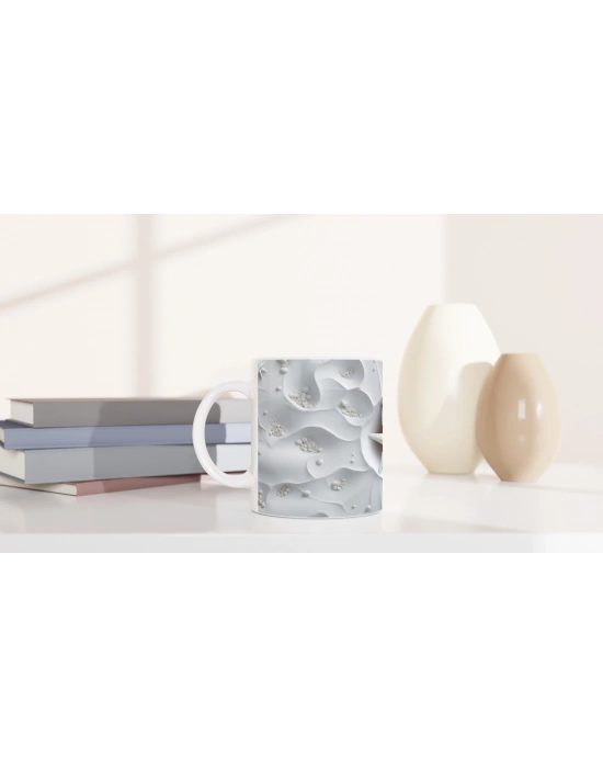 Beyaz Deniz Yıldızı ve Mercan Taneleri Su Altı Temalı Kupa Bardak