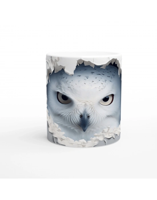 Beyaz Duvarı Delen Bakış: Kartal Gözlü Baykuş Baskılı Kupa Bardak