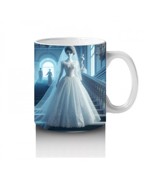 Beyaz Elbiseli Hayalet Gelin Figürlü Sisli Cadılar Bayramı Baskılı Kupa